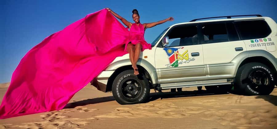 Walvis Bay and Sandwich Harbour Tour - Narrow passage to Sandwich Harbour: where the dunes hit the sea