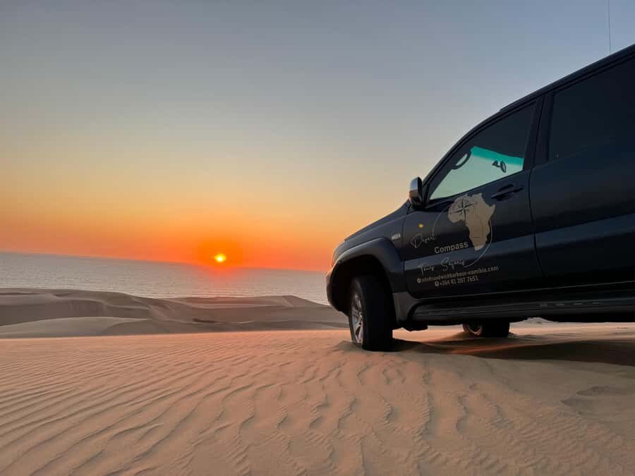 Walvisbay: Sandwich Harbour SUNSET Tour-End It Beautifully - The route near Walvis Bay Lagoon: flamingos and salt-pans views